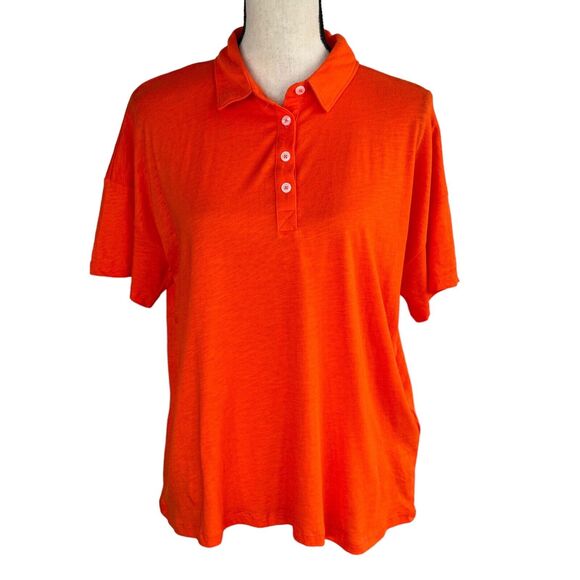 Style & Co Large Polo Top Short Sleeves Button Neck Lightweight Collared Orange - Picture 1 of 9